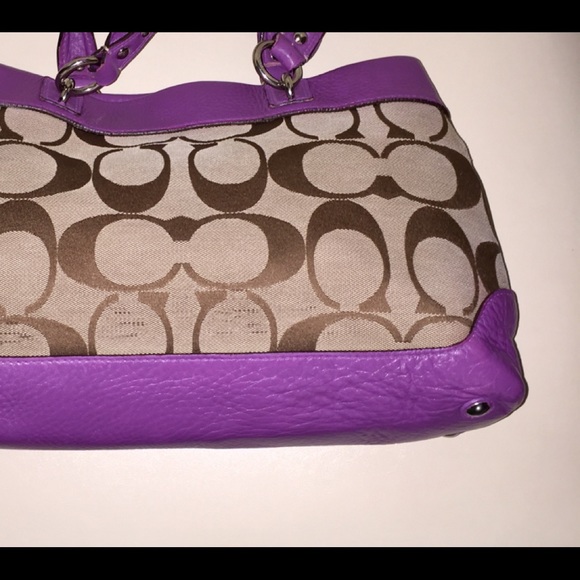 COACH Penelope Khaki Signature Purple Leather Bag - Picture 7 of 8